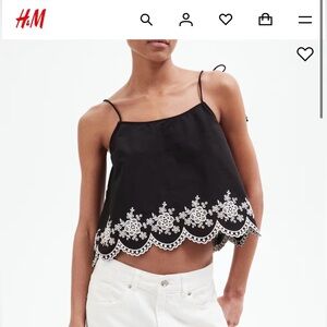 H&M Black Crop Top with White Embroidery size XL